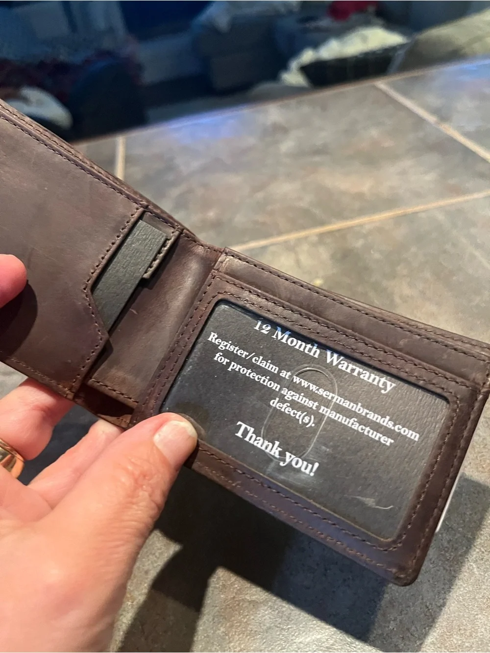 Serman Brands Leather Men's Bifold Card Wallet in Dark Brown- NWT with markings